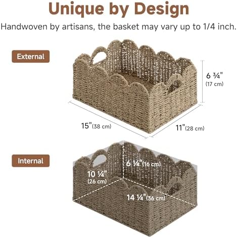 StorageWorks Wicker Baskets, Scalloped Baskets for Organizing, Seagrass