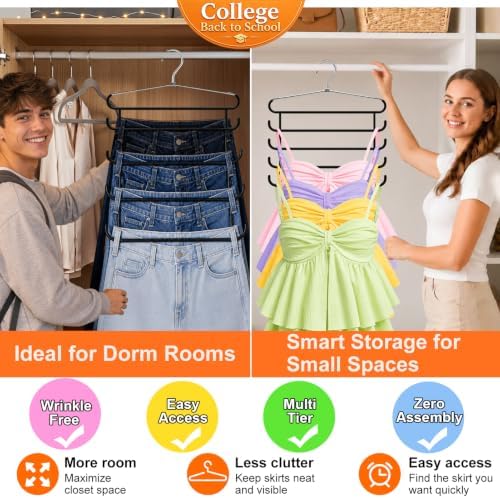 HEYHOUSE 3 Pack Heavy Duty 5-Tier Metal Pants Hangers Space Saving