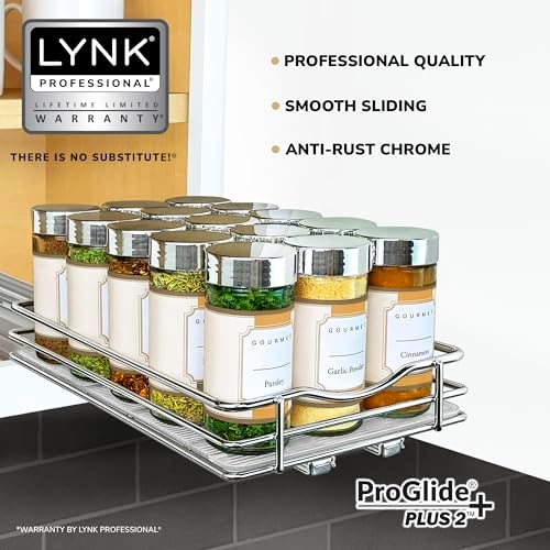 LYNK PROFESSIONAL® Pull Out Spice Organization for Cabinets - 6-3/8 inch Wide – Spice Rack for Inside Cabinets, Slide Ou
