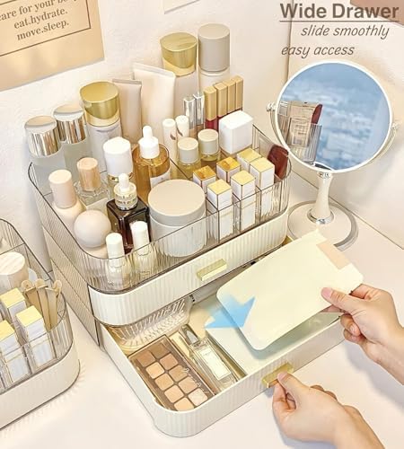 Makeup Organizer with Stackable Drawers, Bathroom Countertop Vanity Organizers and Storage, Ideal for Desk and Dresser, 