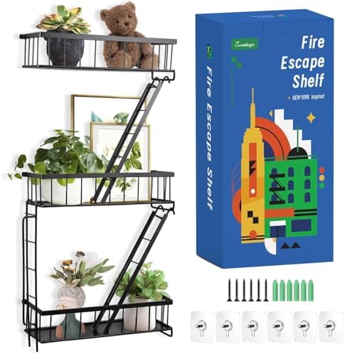 SweetSage Fire Escape Wall Shelf - New York Decorative Ladder Shelf, Wall Art Floating Shelf Black Metal Shelves for Bed