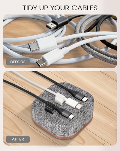 Magnetic Cord Holder, 5 Cable Clips, Desk & Nightstand Organizer