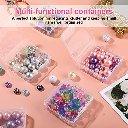 SATINIOR 300 Packs Clear Small Plastic Containers Transparent Storage Box with Hinged Lid in Bulk for Jewelry Hardware C