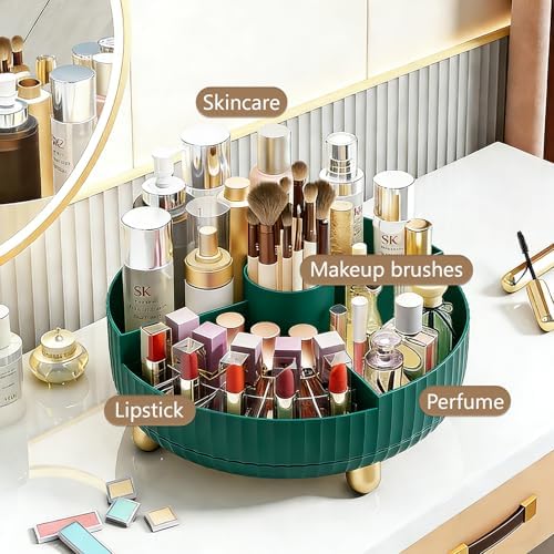 360 Rotating Makeup Perfume Organizer Skincare with Divider, Large Teal Green