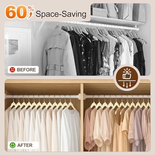 Velvet Shirt Hangers 50 Pack, No Shoulder Bumps for Clothes (Ivory)