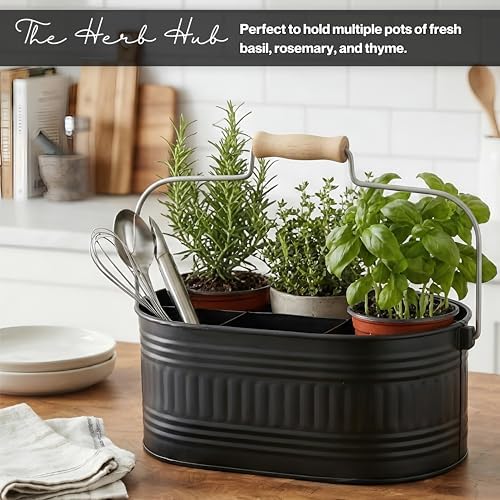 Alpha Living Home Silverware Caddy Black 4 Section Galvanized Organizer