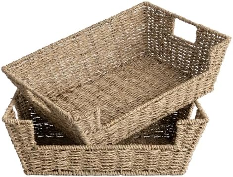 StorageWorks Pantry Baskets for Organizing, Woven Baskets, Seagrass