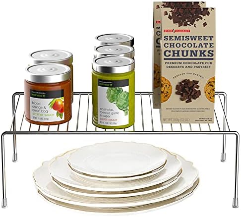 Kitchen Cabinet Shelf Organizer Set of 2, Large (15.7 x 9.4 inch) Metal Wire Pantry Storage Shelves, Dish Plate Racks fo
