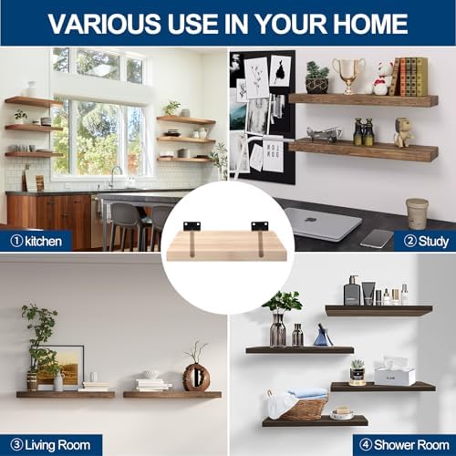 8 Pcs 10" Black Solid Steel Floating Shelf Bracket Blind Shelf Supports - Hidden Brackets for Floating Wood Shelves - Co