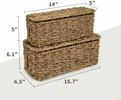 2 Pack Handwoven Cable Management Box with Lid, Decorative Cord Organizer for Power Strips, Chargers, TV Wires, Desk, Ho