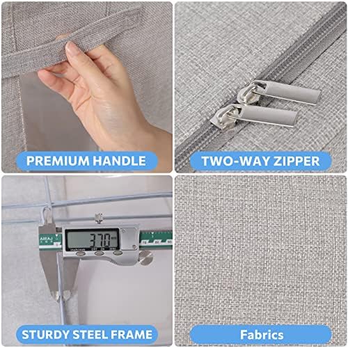 CYhom 3Pack Foldable Storage Bins - Frame Storage Box Linen Fabric Stackable Clothes Container Organizer with Clear Wind