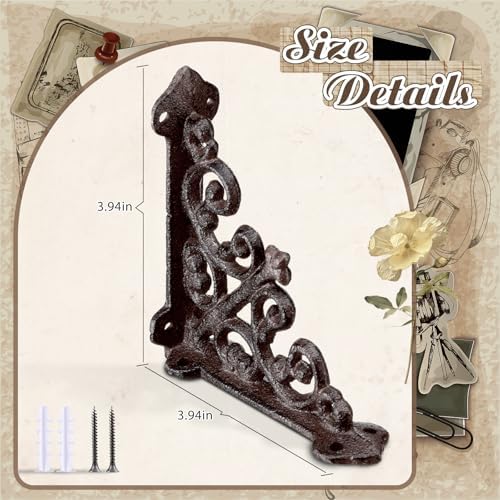 Blulu 4 Pack Decorative Shelf Brackets, Vintage Cast Iron Brackets