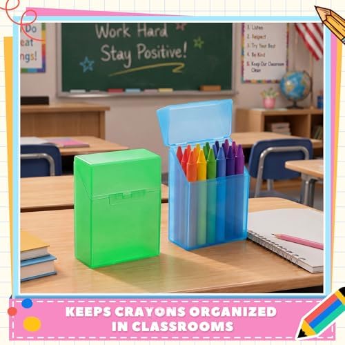 Clabby 2 Pcs Clear Plastic Crayon Boxes Hold 24 Count, Blue,Green