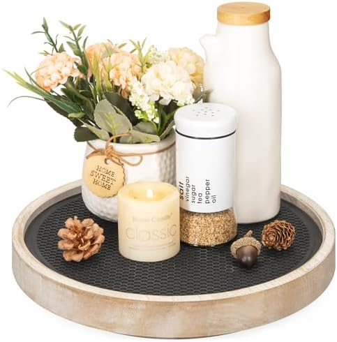 EOSAHR Lazy Susan Organizer, Non-Skid Rotating Tray for Counter, Natural