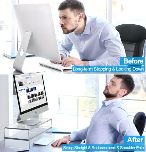 Egchi Acrylic Monitor Stand,2 Tiers Computer Monitor Riser(18x8x5.5 inches),Computer Stand/Monitor Riser for Office,Scho