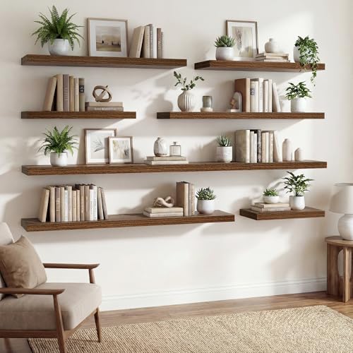 Floating Shelves for Wall,48 Inch Wall Mounted Rustic Wood Shelves,9.3" Deep Wall Shelf with Invisible Brackets,Large De