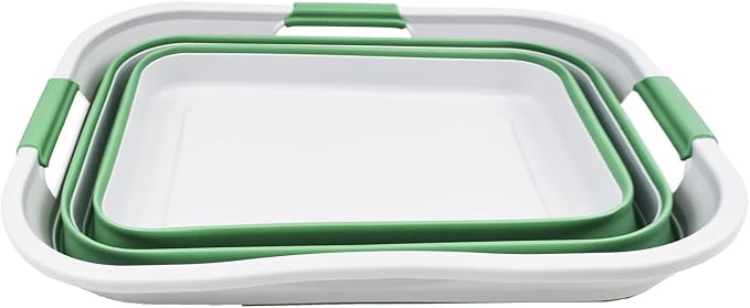 SAMMART 30L(8 gallon) Collapsible Plastic Laundry Basket - Foldable Pop Up Storage Container/Organizer - Space Saving Hamper/Basket - Water Capacity 24L(6.3 gallon) (1, Grey/Dark Sea Green)
