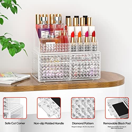 Awenia 2 Pack Makeup Organizer with Drawers[Upgraded]-Acrylic Make up Organizers and Storage Case for Cosmetics,Brush,Pe