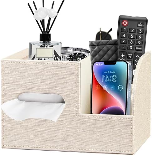 PU Leather Square Tissue Box Cover with Storage Tray,Cube Tissue Box Holder