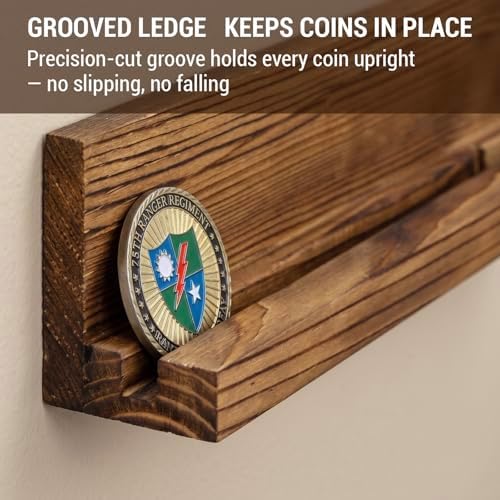 MyGift Challenge Coin Display Wall Mounted Military Challenge Coin Display Holder and Coin Collection Ledge Shelf Rack, 
