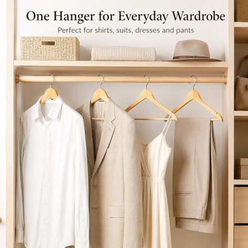 MIZGI 30-Pack Natural Wood Hangers, 0.47” Slim, 360° Swivel, Pant Bar