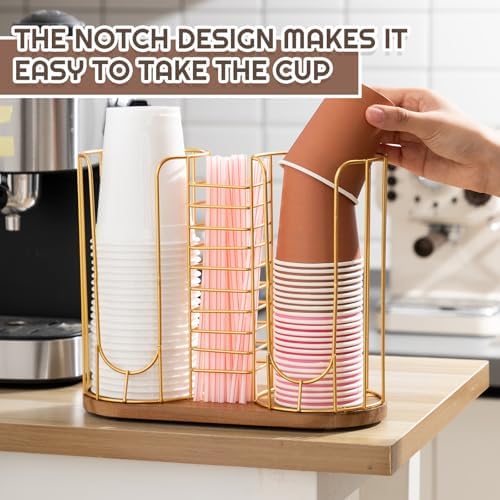 Geelin 18oz Adjustable Coffee Cup Dispenser with Wooden Base, Cup and Lid Holder, Cups Holder Organizer for Coffee Pod S