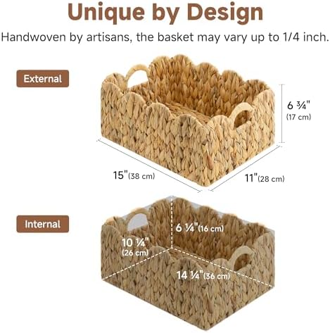 StorageWorks Wicker Baskets for Nursery, Water Hyacinth Scalloped Baskets