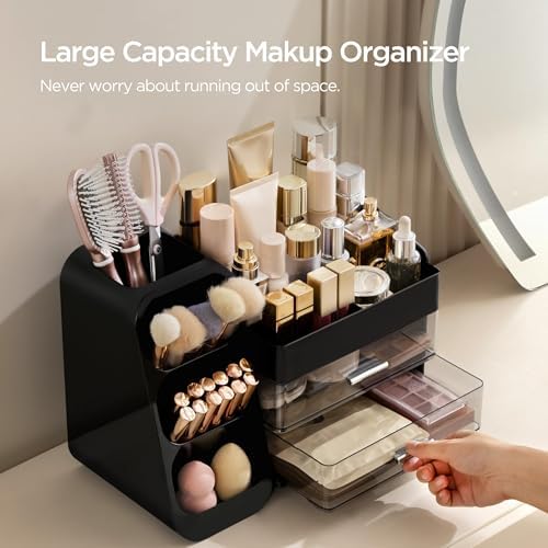 HBlife Cologne Organizer for Men Makeup Organizer with Brush Holder for Vanity, Large Plastic Bathroom Countertop Organi