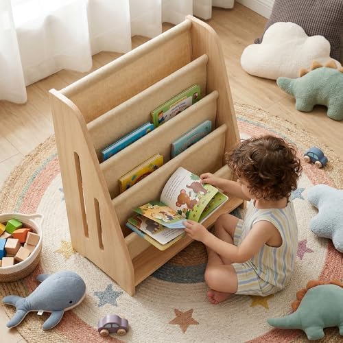 Perugina Wood Kids Bookshelf Fabric 5Tier,MapleWoodPattern