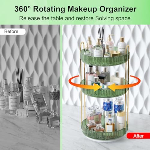 GTI 360°Rotating Makeup Organizer, 3 Tier Large Capacity Perfume Cosmetics Skincare Vanity Organizers,Bathroom Counter O