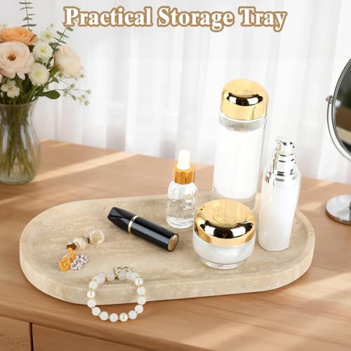 Natural Travertine Vanity Tray - Decorative Stone Marble Tray for Bathroom Countertop, Elegant Organizer for Home Decor,