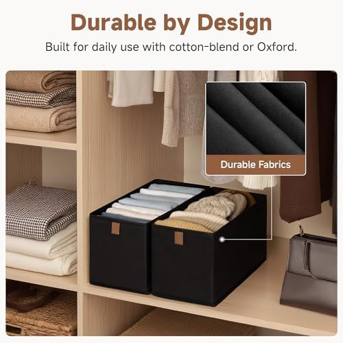 StorageWorks Narrow Storage Bins for Closet Shelves, Black, 2-Pack