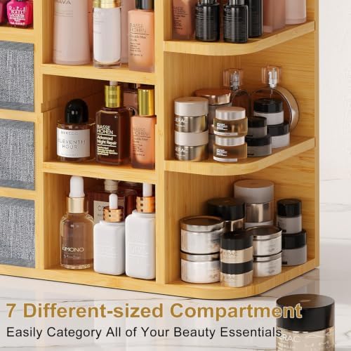 Large Makeup Organizer For Vanity, Large Capacity 3 Tiers Bamboo Bathroom Counter Organizers and Storage, Countertop Mak