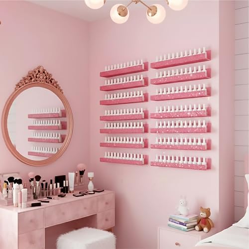 4 Pack Nail Polish Wall Rack, Pink Rhinestone Acrylic Organizer