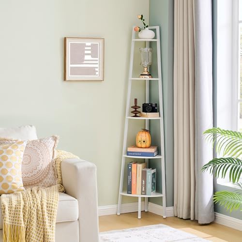 Hoctieon Corner Shelf, 5-Tier Corner Bookshelf, Rustic Ladder Shelf, Industrial Display Stand for Living Room, Kitchen, 