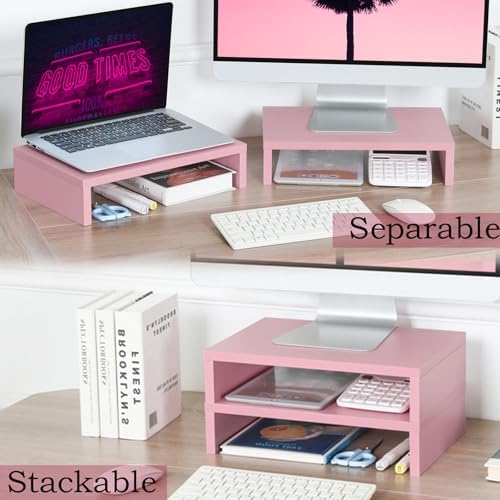 TEAMIX Pink Monitor Stand Riser - 2 PackS, Wood