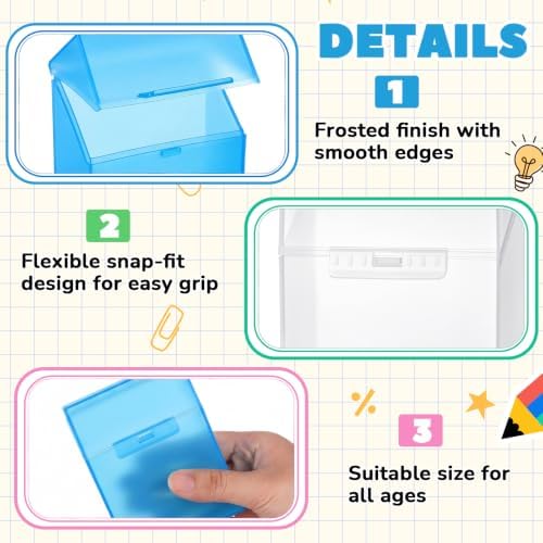 Clabby 2 Pcs Clear Plastic Crayon Boxes Hold 24 Count, Blue,Clear