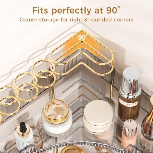 BEFSOP Corner Bathroom Counter Organizer, Upgraded 3-Tier Makeup Organizer Countertop with Makeup Brush Holder, Skincare