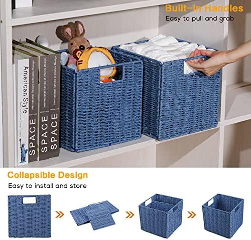 Vagusicc Wicker Storage Basket, Set of 2 Hand-Woven Storage Baskets for Shelves with Handles, Foldable Cube Storage Bask