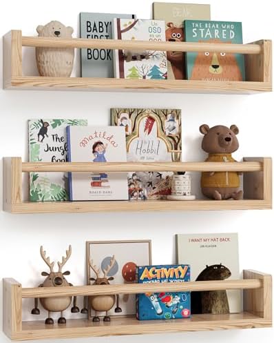 G&W Gruwald Nursery Book Shelves, Set of 3, Hanging Bookshelf, Wall Book Shelves for Bedroom Kids, Floating Shelf for Wall, Nursery Decor