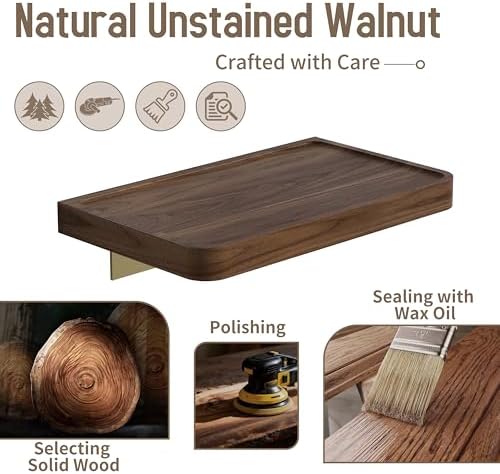 Danpoo 8 Inch Solid Wood Wall Shelf for Storage, Wall Mounted Rustic Walnut Wood Shelves for Bathroom, Living Room, Bedr