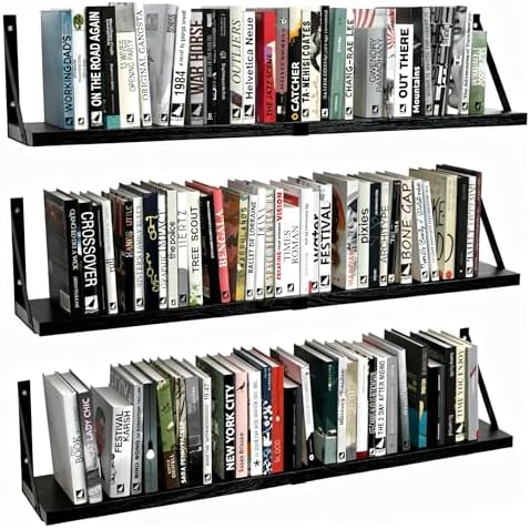 Floating Book Shelves Set of 3, Wall Bookshelf, 33 inch Long Wood Shelf for Wall Storage, Hanging Shelving for Bedroom, 