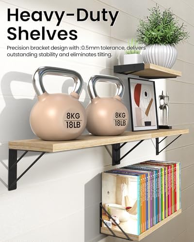 BAYKA Wall Mounted Floating Shelves (Carbonized Brown, Set of 4, 16" Mixed)