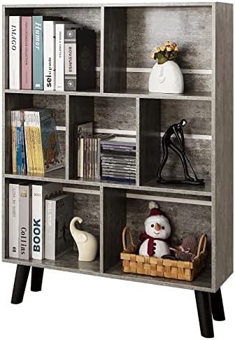 LEYAOYAO Cube Bookshelf, Mid-Century Modern Book Shelf with Legs,Dirty Grey