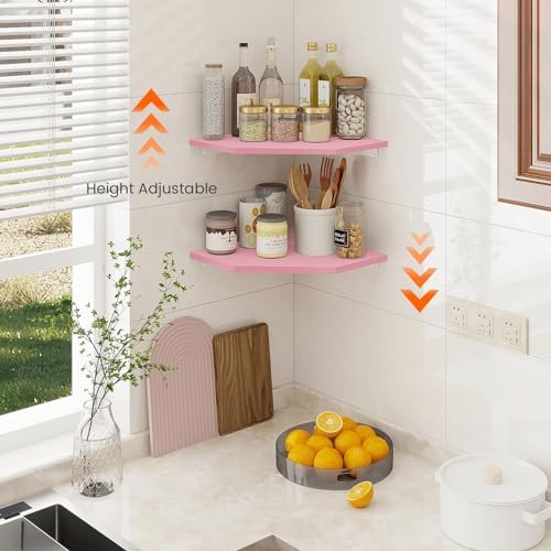 Homode Corner Floating Shelves, Corner Wall Shelf with Cord Hole, 2 Tier Wood Hanging Corner Shelf for Bathroom, Bedroom