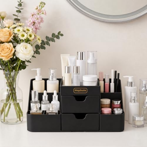 Cologne Organizer for Men with Drawers, Vanity Makeup Storage,black