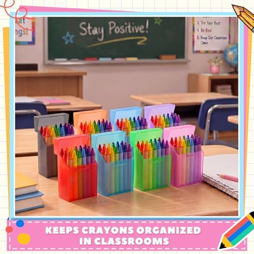 Clabby 8 Pcs Clear Plastic Crayon Boxes Hold 24 Count, Colorful