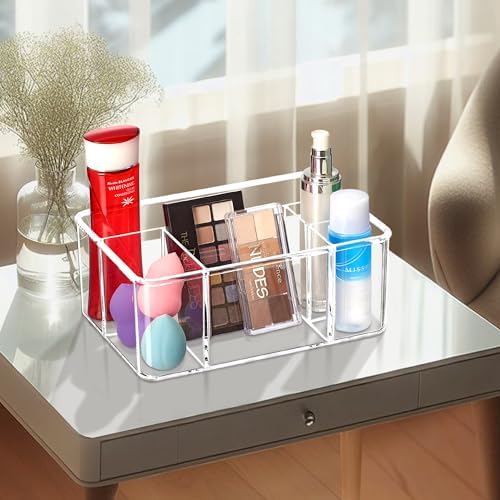 Amazing Abby - Glamour - Acrylic 5-Compartment Makeup Organizer (1-Pack), Transparent Plastic Beauty Supply Holder, Perf
