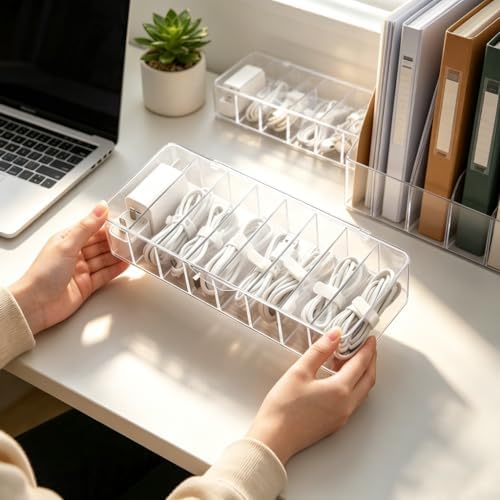 2Pcs cord organizer box, 10.2 x 3.5 x 2.2in, Desktop Cord Organizer with Compartments (2)