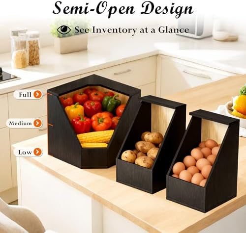 Jolitac Large Bamboo Pantry Storage Bins, Potato Onion Storage Bin
